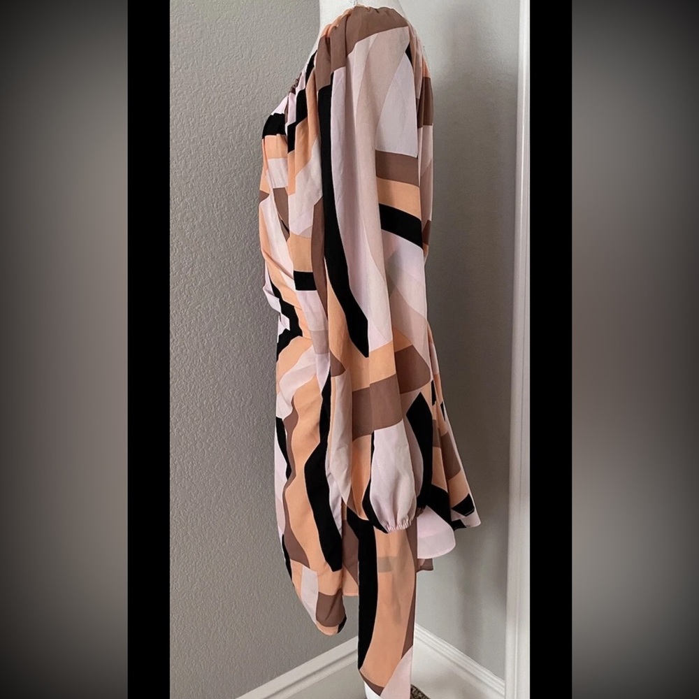 Anthropologie Hutch Geo Wrap Mini Dress Puff Sleeves 2X Retro Party Vegas Trip - Picture 5 of 7
